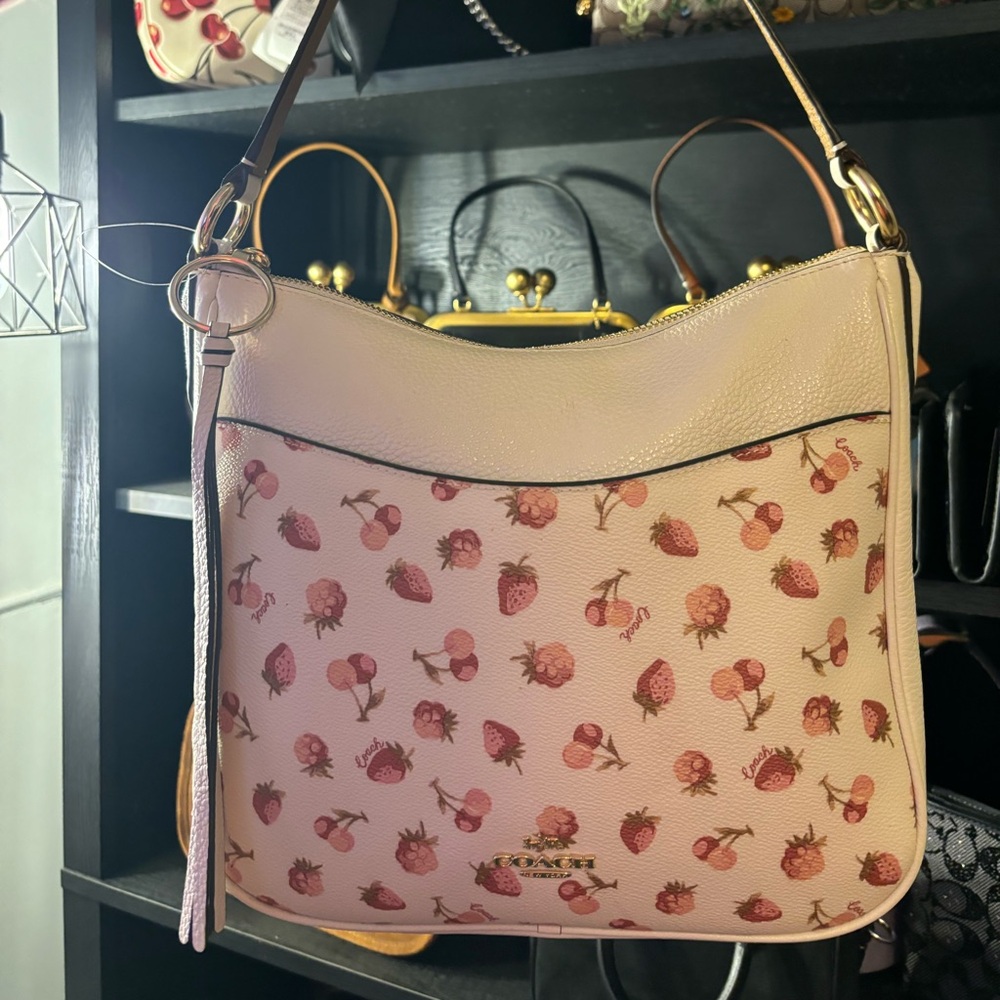 Coach Fruit Print Adjustable Crossbody Bag - Cream and Pink